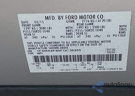 2015 Ford Explorer Limited из США, поврежденный, VIN 1FM5K8F89FGC36265